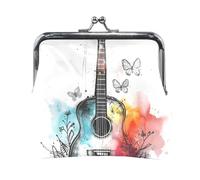 Mnsruu Porte-monnaie portable pour femmes et filles, guitare aquarelle avec pochette papillon et fleurs, mini porte-monnaie en cuir pour femmes et filles, cartes de crédit, clés, pièces de monnaie,