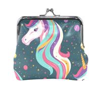 Mnsruu Porte-monnaie portable pour femmes et filles, licornes arc-en-ciel dans cosmos turquoise, mini porte-monnaie en cuir pour femmes et filles, cartes de crédit, clés, pièces de monnaie, casque,