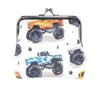 Mnsruu Porte-monnaie portable pour femmes et filles Monster Trucks Pochette blanche Mini porte-monnaie Kiss-Lock Portefeuille en cuir pour femmes filles cartes de crédit, clés, pièces de monnaie,