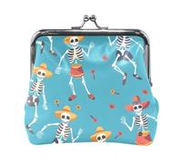 Mnsruu Porte-monnaie portable pour femmes et filles, motif tête de mort joyeuse, pochette bleue, mini porte-monnaie en cuir pour femmes et filles, cartes de crédit, clés, pièces de monnaie, casque,