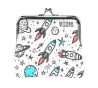 Mnsruu Porte-monnaie portable pour femmes et filles, pochette blanche Planet Rocket Mini porte-monnaie en cuir pour femmes et filles, cartes de crédit, clés, pièces de monnaie, casque, #02, Taille