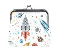 Mnsruu Porte-monnaie portable pour femmes et filles UFO Space Cosmos Rockets Planètes Mini porte-monnaie Kiss-Lock Portefeuille en cuir pour femmes filles cartes de crédit, clés, pièces de monnaie,