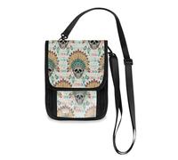 Mnsruu Portefeuille de voyage motif tête de mort indienne géométrique pour passeport, carte de crédit, gadget, sac unisexe à bandoulière avec sangle réglable, #01, Taille unique, Mode