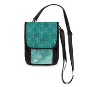 Mnsruu Portefeuille de voyage vintage bleu sarcelle marocain avec ligne dorée pour passeport, carte de crédit, gadget, sac à bandoulière, portefeuille de voyage unisexe avec sangle réglable, #01,