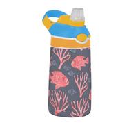 Mnsruu Red Fish Coral Bouteille d'eau pour enfants avec paille Tritan Bouteille pour l'école, l'extérieur, les voyages
