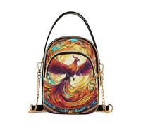 Mnsruu Sac à bandoulière pour femme - Motif phénix - Aile de feu - Oiseau - Vitrail - Petit sac à bandoulière avec sangle réglable