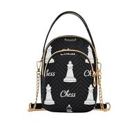 Mnsruu Sac à bandoulière pour femme - Motif plateau d'échecs - Noir - Petit sac à bandoulière avec sangle réglable