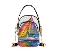 Mnsruu Sac à bandoulière pour femme, motif voilier arc-en-ciel, aquarelle, sac à main, petit sac à bandoulière avec sangle réglable