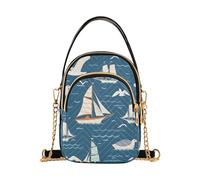 Mnsruu Sac à bandoulière pour femme motif voilier et mouette bleu océan avec sangle réglable