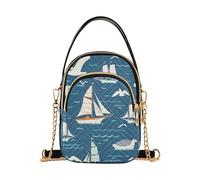 Mnsruu Sac à bandoulière pour femme motif voilier et mouette bleu océan avec sangle réglable