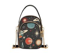 Mnsruu Sac à bandoulière rétro pour femme avec sangle réglable Motif planètes et fusées