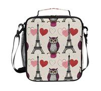 Mnsruu Sac à déjeuner isotherme avec bandoulière pour garçons et filles Motif Paris Tower Hibou