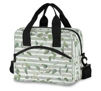 Mnsruu Sac à déjeuner isotherme avec branches d'eucalyptus et feuilles vertes rayées pour femmes et enfants - Sac isotherme réutilisable et étanche pour le travail, l'école, le barbecue, le