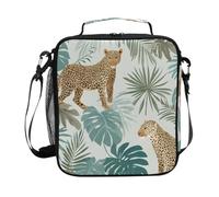 Mnsruu Sac à déjeuner isotherme motif léopards tropicaux feuilles de palmier pour garçons et filles