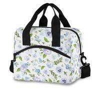 Mnsruu Sac à déjeuner isotherme réutilisable et étanche pour le travail, l'école, le barbecue, le pique-nique - Motif pensées bleues - Pour femme et enfant