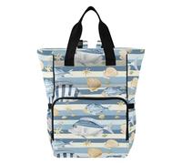 Mnsruu Sac à dos à langer imperméable pour bébé avec fond rayé bleu clair et blanc