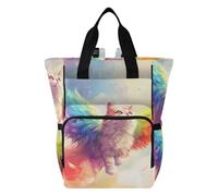 Mnsruu Sac à dos à langer pour bébé - Un chat avec des ailes vole dans le ciel - Grand sac étanche pour les mamans et les papas