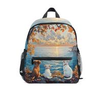 Mnsruu Sac à dos amusant pour enfants avec trois chiens Coucher de soleil et maternelle Sac à dos d'école pour garçons et filles