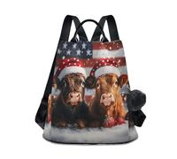 Mnsruu Sac à dos de Noël avec motif vache Highland drapeau des États-Unis Sac à dos antivol décontracté Sac à bandoulière tendance pour dames