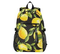 Mnsruu Sac à dos de voyage pour ordinateur portable de 14 pouces Motif citronnier Jaune Limon Noir Pour homme et femme
