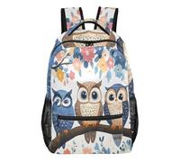 Mnsruu Sac à dos de voyage pour ordinateur portable, trois chouettes mignonnes, sac à dos d'école, léger et résistant à l'eau, pour adolescents, garçons, filles, adultes, Trois chouettes mignonnes, S