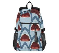 Mnsruu Sac à dos d'école motif requin avec bouche ouverte pour adolescents, sac à dos d'université pour garçons et filles, sac à dos décontracté et tendance pour lycée, sac à dos pour ordinateur