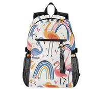 Mnsruu Sac à dos d'école pour adolescents avec pont arc-en-ciel et flamants roses, sac à dos universitaire pour garçons et filles, sac à dos décontracté et tendance pour lycée, sac à dos pour