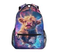 Mnsruu Sac à dos d'école, sac à dos décontracté pour enfants, motif vache des Highlands, ciel étoilé, sac à dos d'école, sac à livres pour campus, voyage, sport