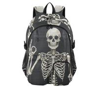 Mnsruu Sac à dos d'école squelette humain avec compartiment pour ordinateur portable, grand sac d'école pour adolescentes, filles, garçons, sac à dos de voyage de 17,5 pouces pour l'école, le travail