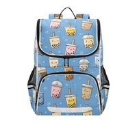 Mnsruu Sac à dos Kawaii Boba Bubble Tea bleu pour enfants - Sac à dos pour école maternelle et garçon - Joli sac d'école pour enfants - Sac à livres pour enfants - Avec bande réfléchissante