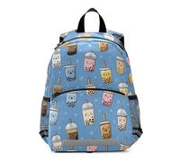 Mnsruu Sac à dos Kawaii Boba Bubble Tea bleu pour garçons et filles, sac à livres pour la maternelle, sac de voyage avec bande réfléchissante