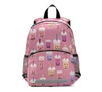 Mnsruu Sac à dos Kawaii Boba Bubble Tea Pinkc pour enfants - Pour garçons et filles - Sac à livres pour la maternelle - Sac de voyage avec bande réfléchissante