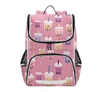 Mnsruu Sac à dos Kawaii Boba Bubble Tea Pinkc pour enfants - Sac à dos pour école maternelle et garçon - Joli sac d'école pour enfants - Sac à livres pour enfants - Avec bande réfléchissante