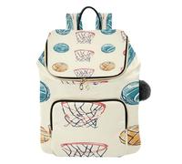 Mnsruu Sac à dos matelassé pour femme avec sangle à bagage et poches cachées, sac de voyage léger et décontracté avec ballons de basket-ball et cerceau (29 x 17 x 36 cm)