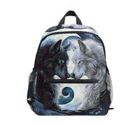 Mnsruu Sac à dos pour enfant motif loup galaxie yin-yang loups Forêt noire Sac à dos pour enfants Sac à dos maternelle Mini sac à dos de voyage pour fille et garçon
