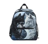 Mnsruu Sac à dos pour enfant motif loup galaxie yin-yang loups hiver forêt enfant maternelle sac à dos école maternelle mini crèche voyage cartable pour fille garçon