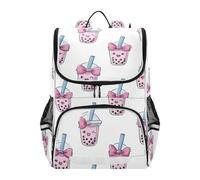 Mnsruu Sac à dos pour enfants avec nœud rose Boba Bubble Tea - Sac à dos pour école maternelle et garçon - Joli cartable pour enfants - Avec bande réfléchissante