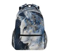 Mnsruu Sac à dos pour enfants style ethnique bleu et blanc chat vue latérale pour garçons filles étudiants grands sacs à dos pour école primaire sac à bandoulière sac à livres