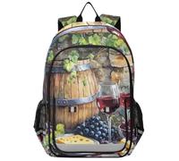 Mnsruu Sac à dos rustique pour bouteilles de vin rouge, raisin, fromage, pour garçons et filles, sac à dos pour ordinateur portable, sac à dos de voyage, sac à dos de voyage, sac à dos pour femmes