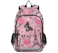 Mnsruu Sac à dos Tour Eiffel Paris France papillon rose pour garçons filles sacs d'école ordinateur portable sac à dos décontracté sac à dos de voyage sac à dos femme homme collège
