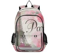 Mnsruu Sac à dos Tour Eiffel rose roses fleurs lettres Paris pour garçons filles sacs d'école ordinateur portable sac à dos sac à dos sac à dos de voyage sac à dos femme homme collège