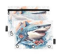 Mnsruu Sea Shark Lot de 2 trousses à crayons avec fermeture éclair et fenêtre transparente pour ranger les fournitures scolaires et de bureau, multicolore, Taille unique, Trousse de beauté