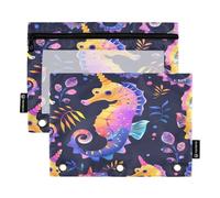 Mnsruu Seahorse Trousse à crayons pour classeur à 3 anneaux, 2 trousses à crayons avec fermeture éclair, fenêtre transparente pour fournitures de bureau, Multicolore, Taille unique, Organiseur de sac