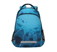 Mnsruu Sharks Sac à dos d'école à ouverture ouverte pour garçons et filles