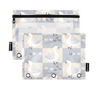 Mnsruu Swan Lot de 2 trousses à crayons à 3 anneaux avec fermeture éclair et fenêtre transparente pour ranger les fournitures scolaires et de bureau, multicolore, Taille unique, Trousse de beauté