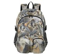Mnsruu The Wolves' Side Faces Sac à dos d'école, avec compartiment pour ordinateur portable, grand sac d'école pour adolescentes, filles, garçons, sac à dos de voyage de 17,5 pouces pour l'école, le