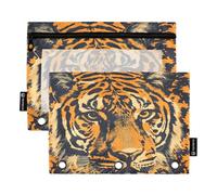Mnsruu Tiger Trousse à crayons pour classeur à 3 anneaux, 2 trousses à crayons avec fermeture éclair, fenêtre transparente pour fournitures de bureau, Multicolore, Taille unique, Organiseur de sac