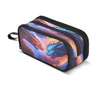 Mnsruu Trousse à crayons avec deux dragons face au feu - Grande capacité - 3 compartiments - Pour garçons et filles