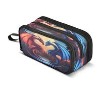Mnsruu Trousse à crayons avec deux dragons rouge et bleu feu de grande capacité avec 3 compartiments pour garçons et filles