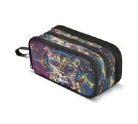 Mnsruu Trousse à crayons avec écouteurs - Grande capacité - 3 compartiments - Motif léopard - Pour fournitures scolaires - Pour garçons et filles, multicolore, Taille unique, Organiseur de sac